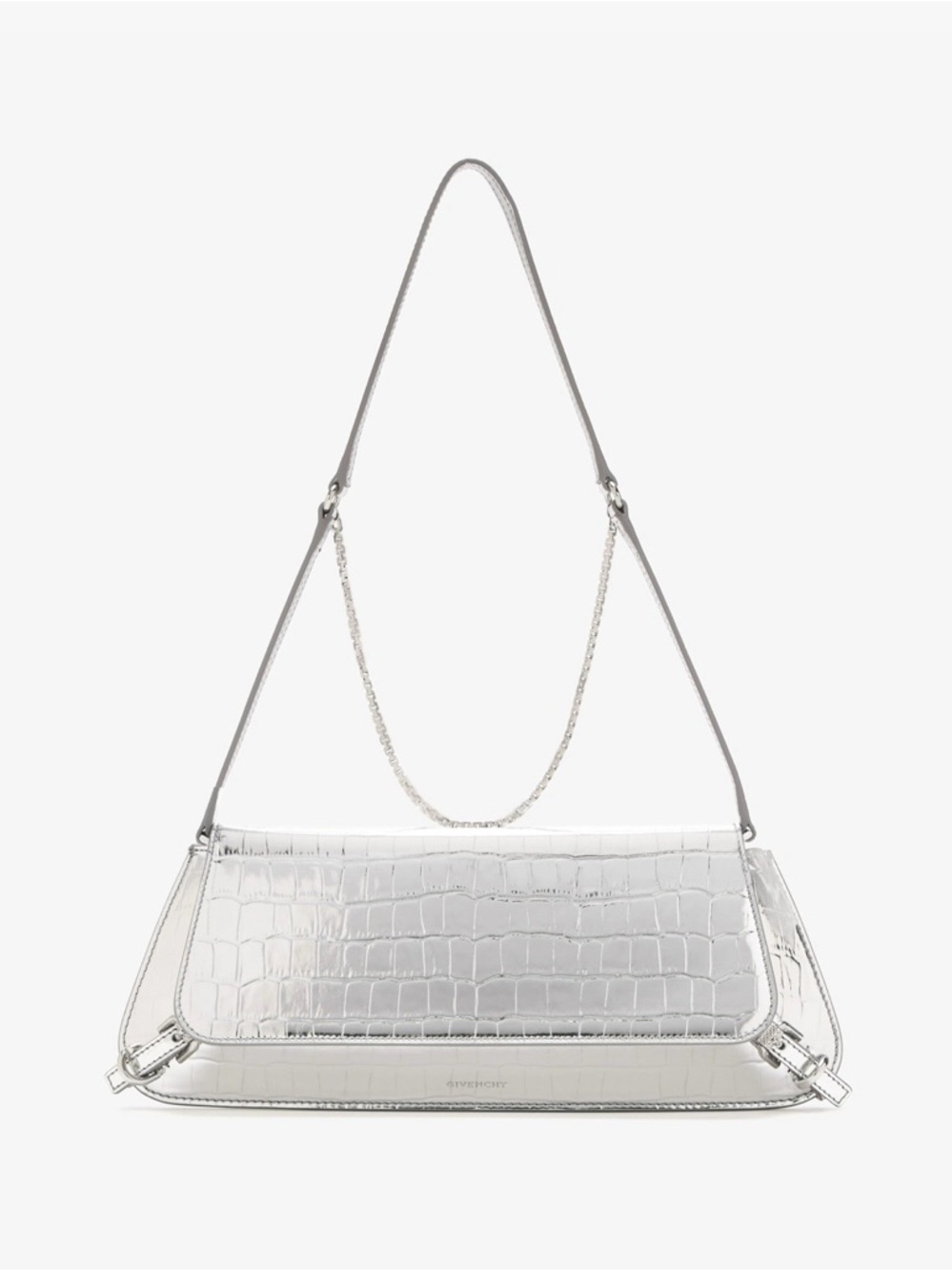 Givenchy Silver Croc-Effect Shoulder Clutch - Picture 2 of 5